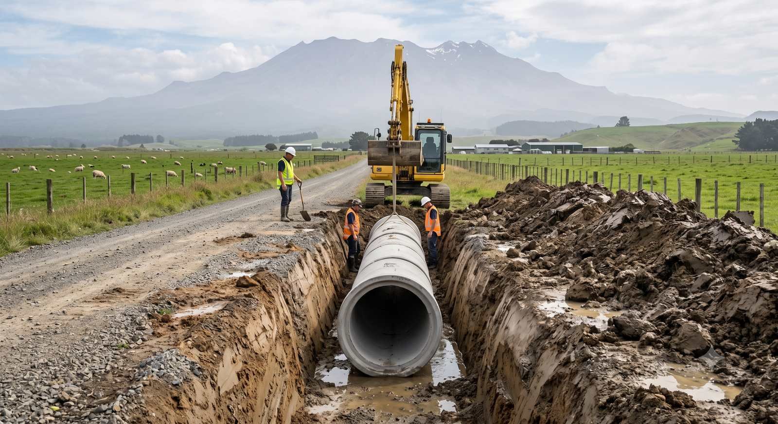 New concrete culvert going in under a farm track