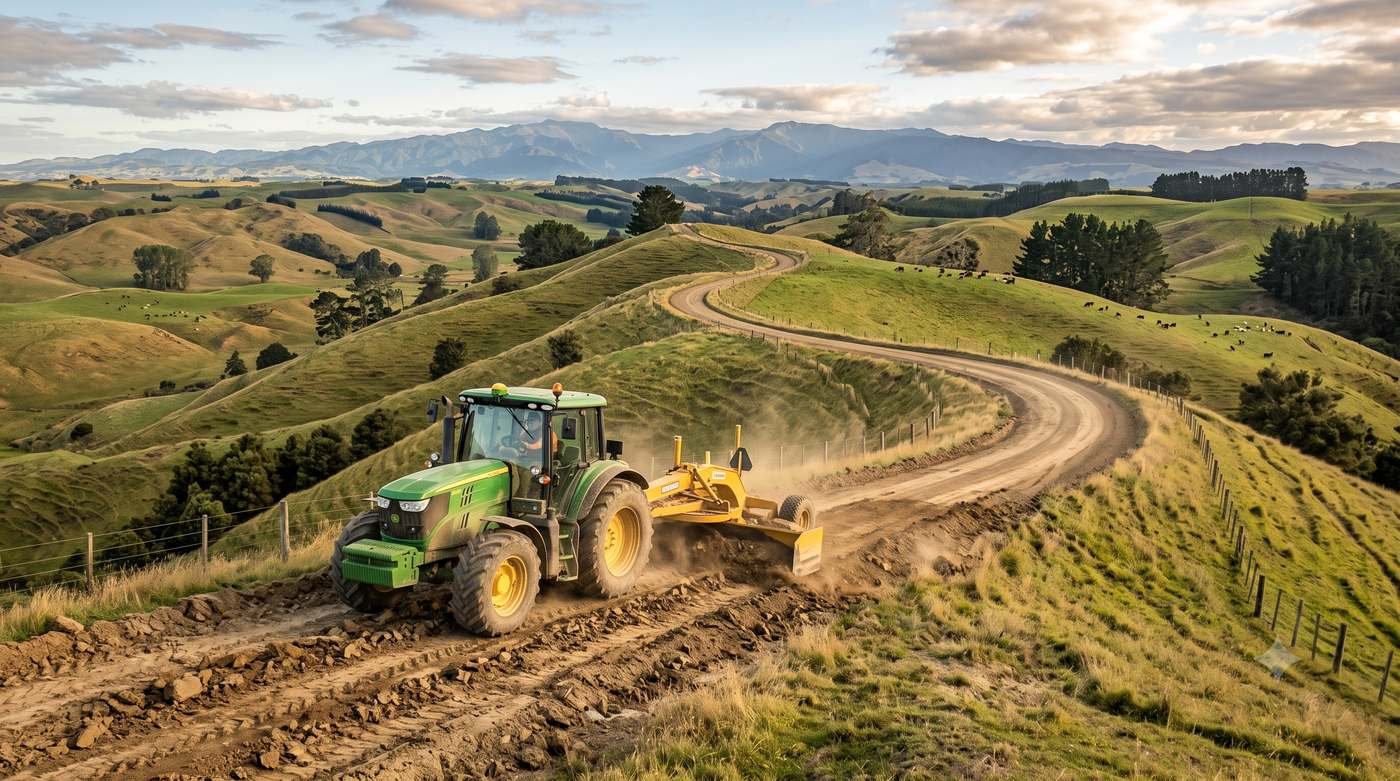 Grading and re-forming a hill country farm track