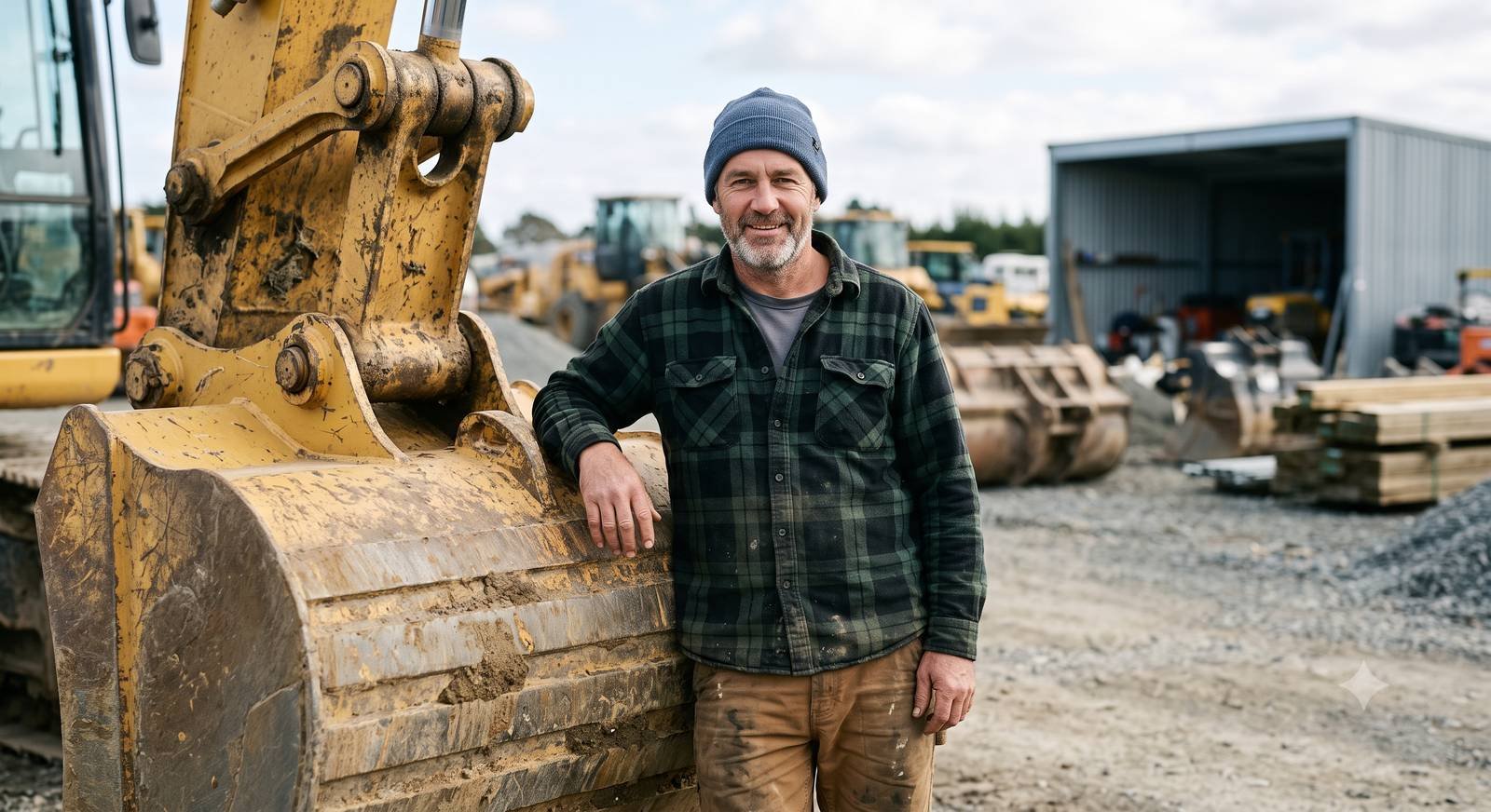 Mike, the operator behind Complete Contracting, beside his digger