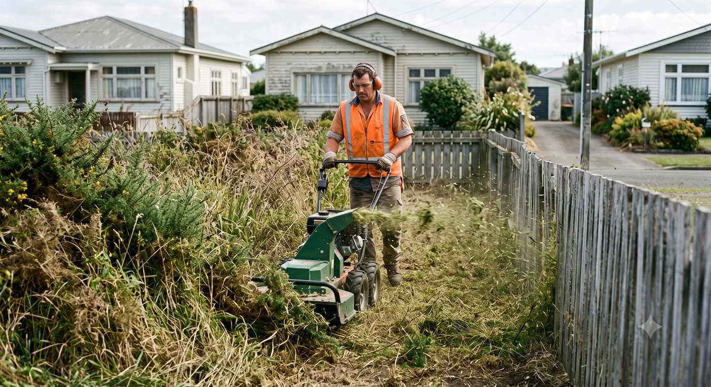Clearing an overgrown residential section in Whanganui
